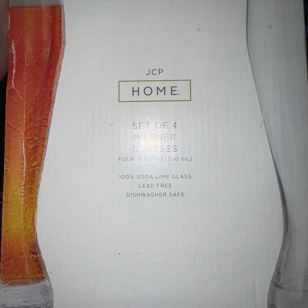 New in Box JCP Home Pilsner Glass Set Bar Drinking Beer Milkshakes Party Decor